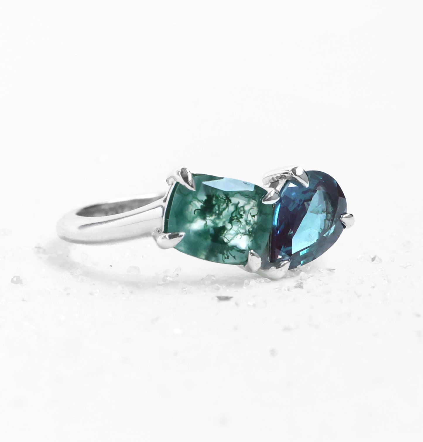 Toi et Moi Prsten sa Moss Agate i Aleksandritom