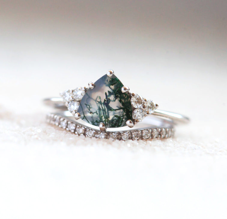 Trillion Moss Agate Set Prstenja