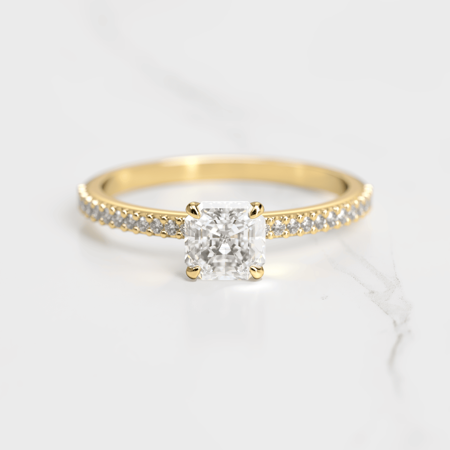 Asscher Cut Lab beli dijamant na Half Pave Eterniti dijamantskom prstenu
