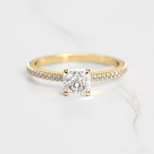 Asscher Cut Lab beli dijamant na Half Pave Eterniti dijamantskom prstenu