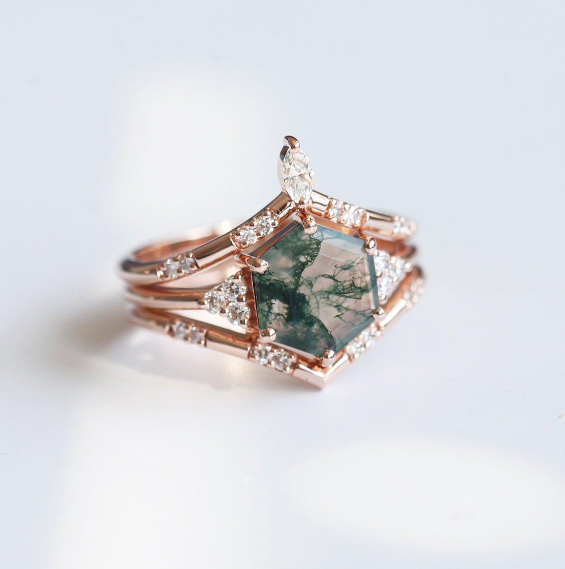 ADA HEKSAGON MOSS AGATE PRSTEN SET | Prstenovi | Capucinne
