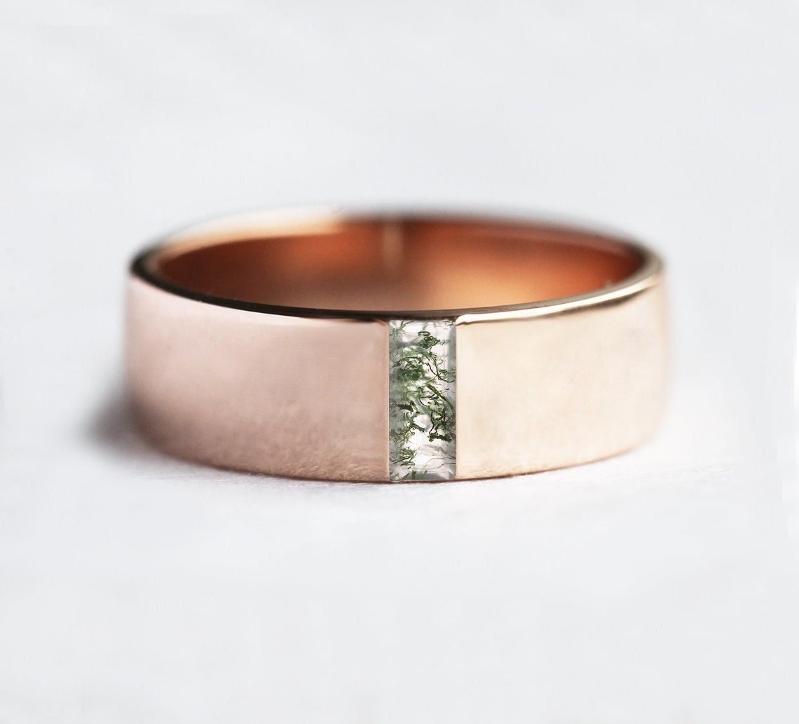 Venčanica od Baguette Moss Agate sa kamenom u bendu