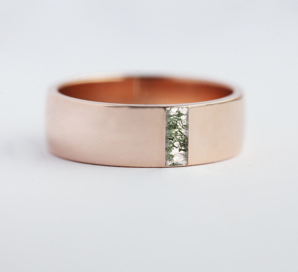 Venčanica od Baguette Moss Agate sa kamenom u bendu
