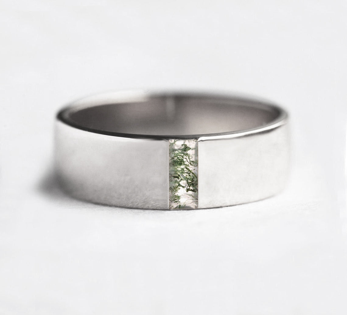 Venčanica od Baguette Moss Agate sa kamenom u bendu