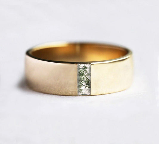 Venčanica od Baguette Moss Agate sa kamenom u bendu