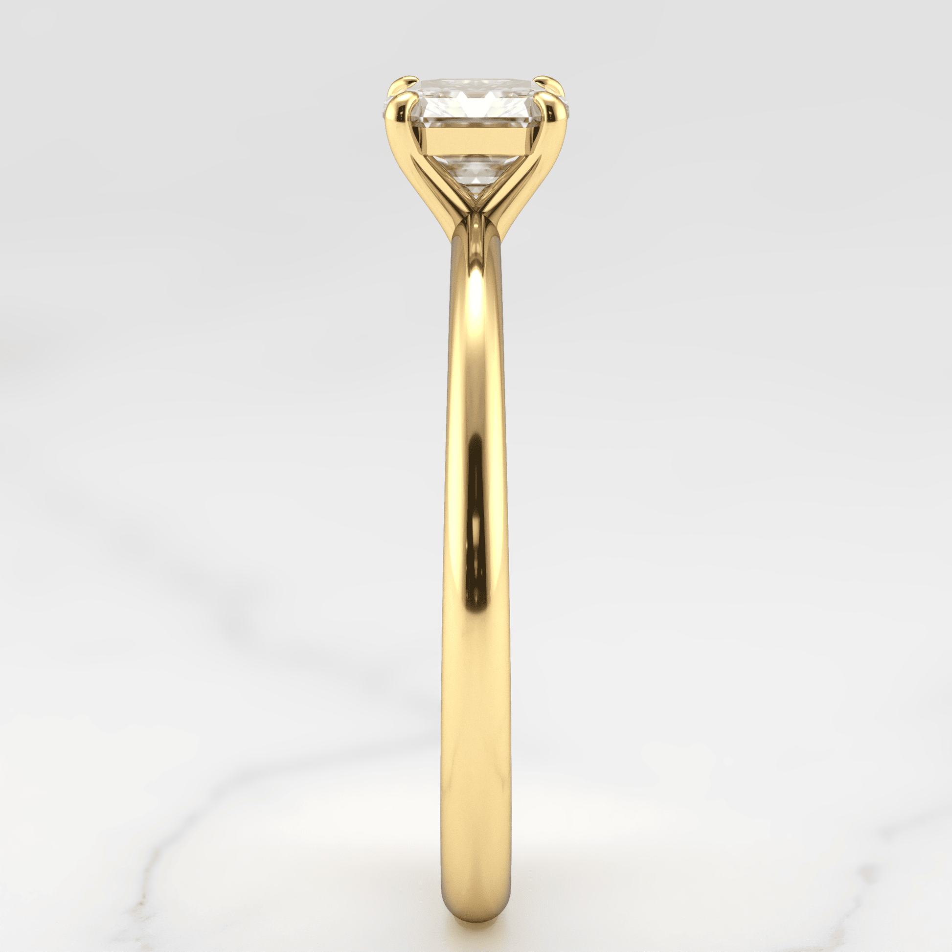 Asscher Cut Vhite Lab Diamond Tapered Solitaire Prsten
