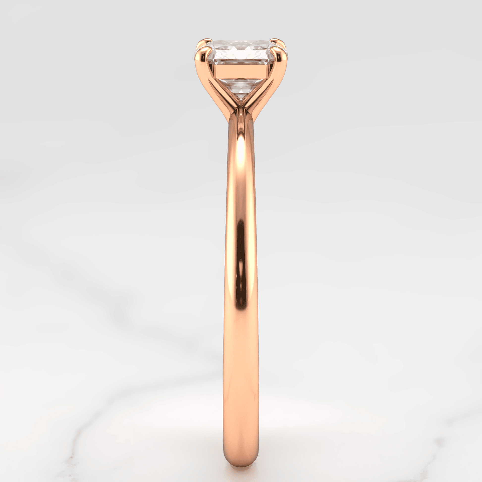 Asscher Cut Vhite Lab Diamond Tapered Solitaire Prsten