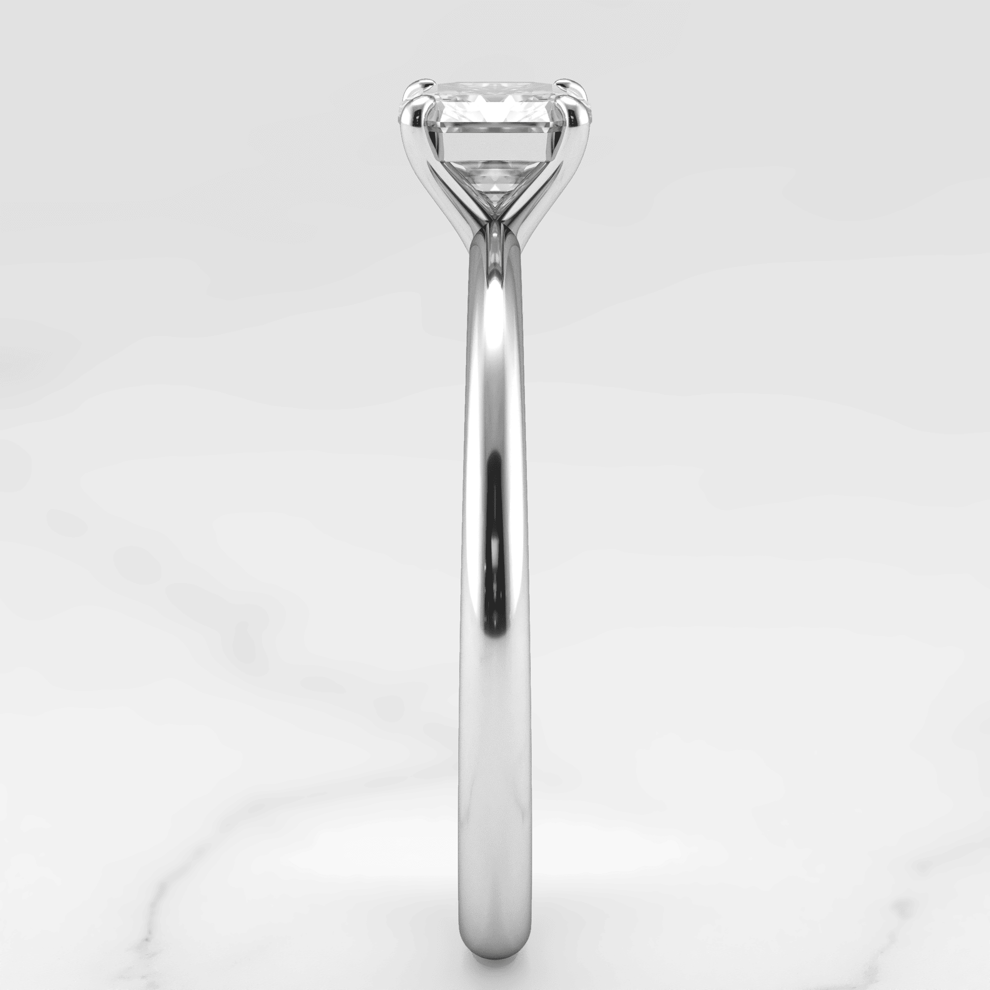 Asscher Cut Vhite Lab Diamond Tapered Solitaire Prsten
