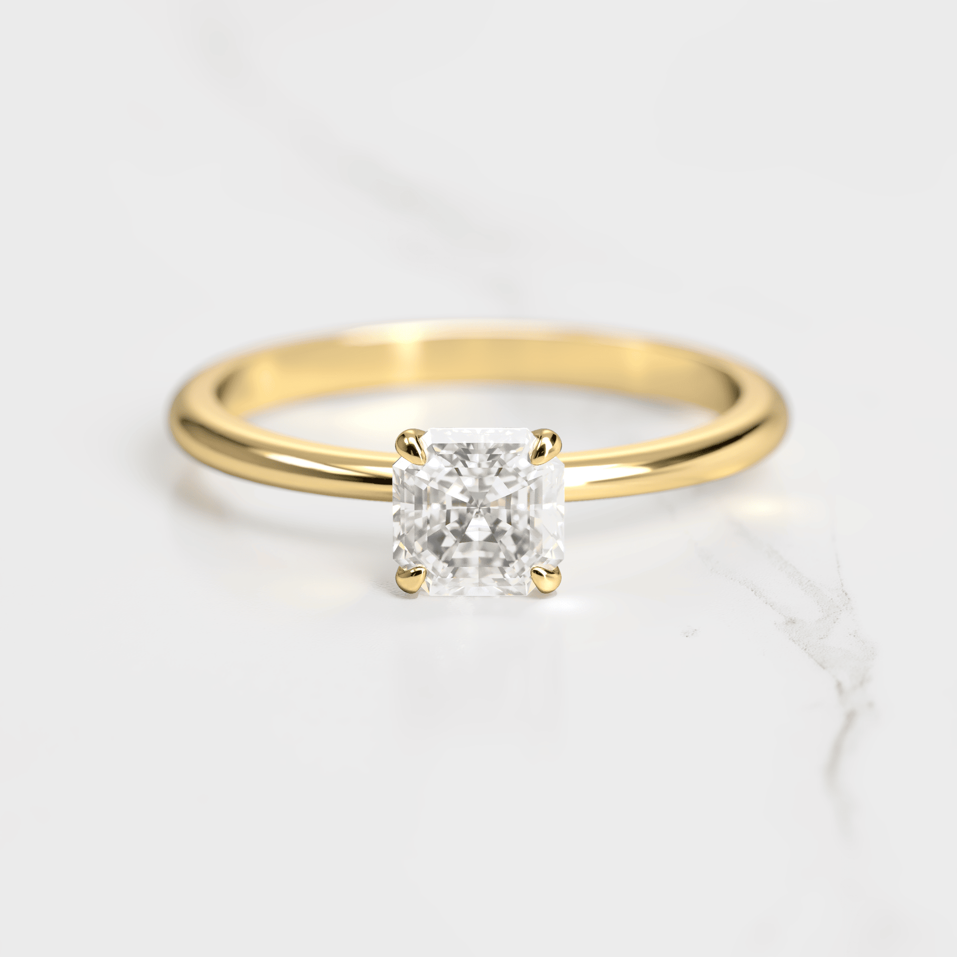 Asscher Cut Vhite Lab Diamond Tapered Solitaire Prsten