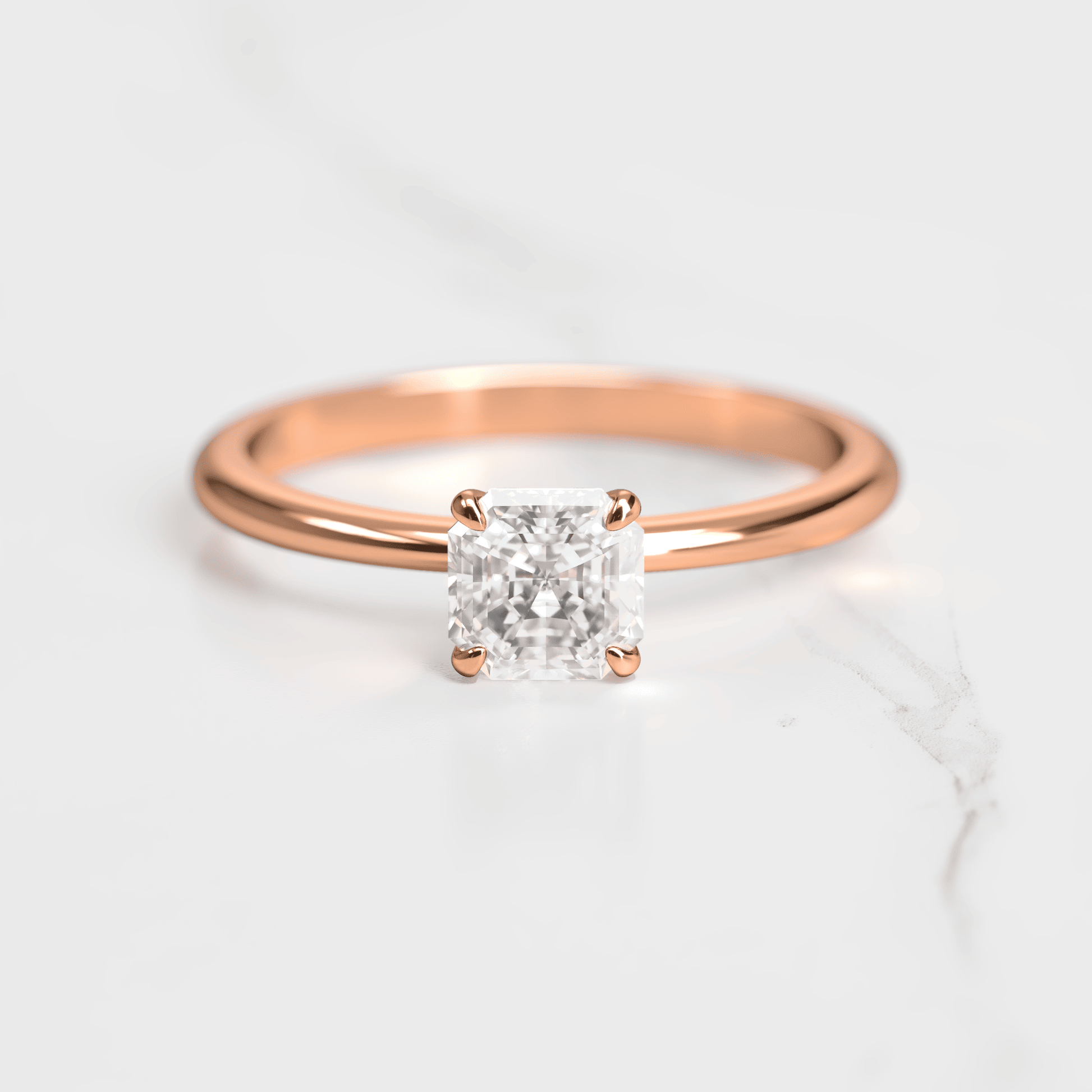 Asscher Cut Vhite Lab Diamond Tapered Solitaire Prsten