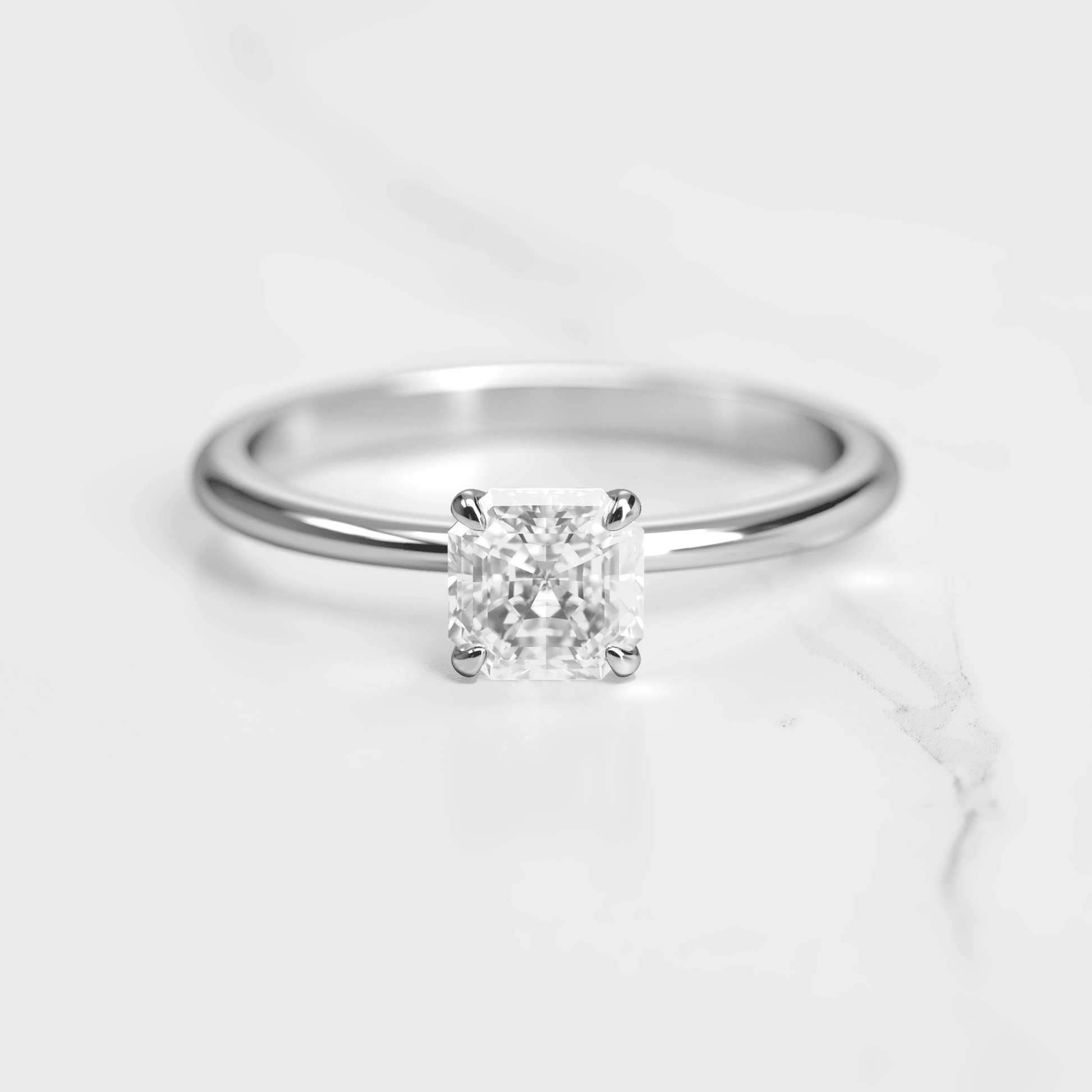 Asscher Cut Vhite Lab Diamond Tapered Solitaire Prsten