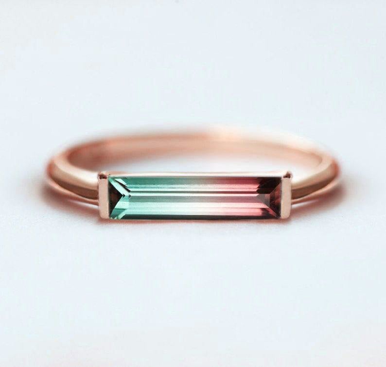 Lubenica Baguette Tourmaline Solitaire Stil prsten