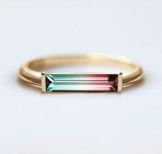 Lubenica Baguette Tourmaline Solitaire Stil prsten