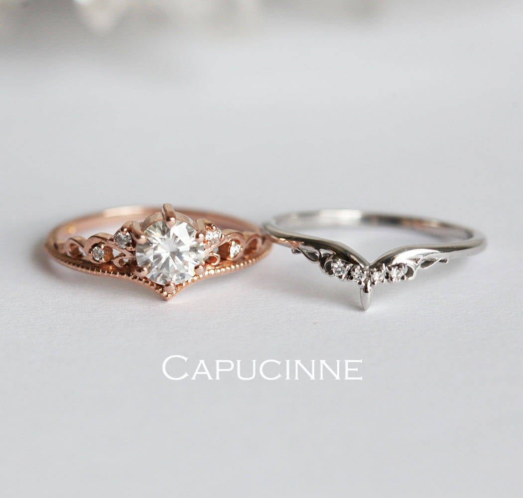 BELLA MOISSANITE & Milgrain PRSTEN SET SA BOČNIM DIJAMANTIMA-Capucinne