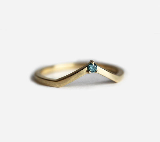 Teal Blue Round Diamond Nesting Band u obliku slova V