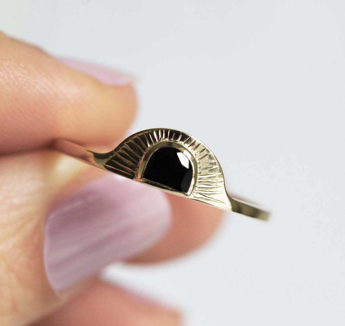 Bohemian Half Moon Spinel Onik and Gold Sunset Ring-Capucinne