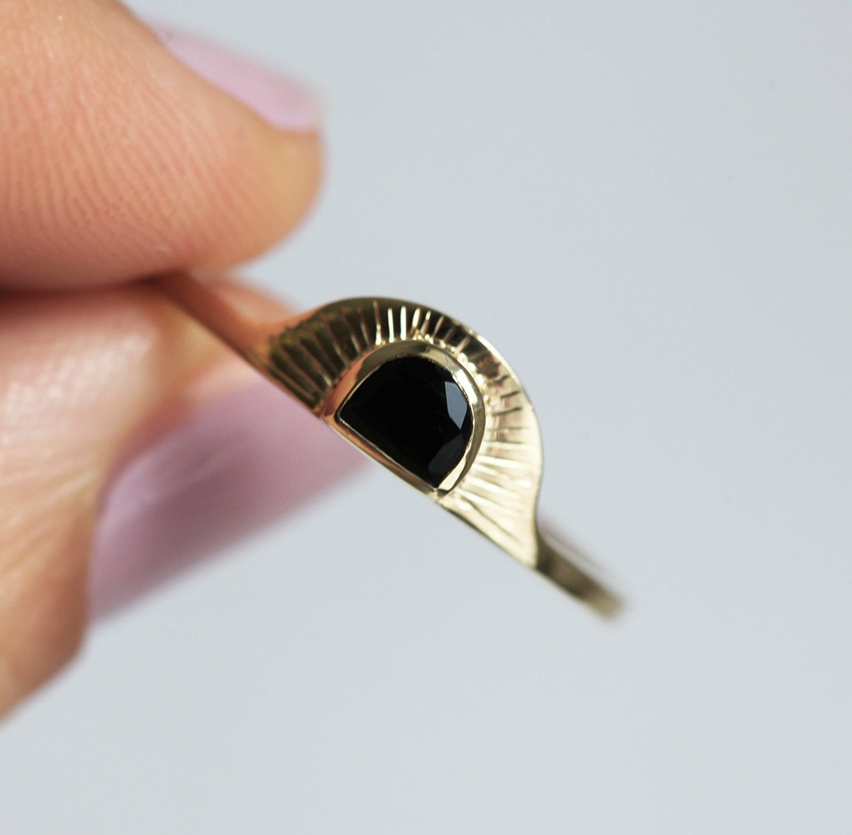 Bohemian Half Moon Spinel Onik and Gold Sunset Ring-Capucinne