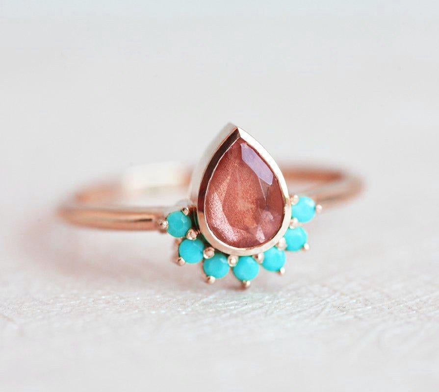 Bohemian Oregon Sunstone prsten sa tirkiznim akcentima-Capucinne