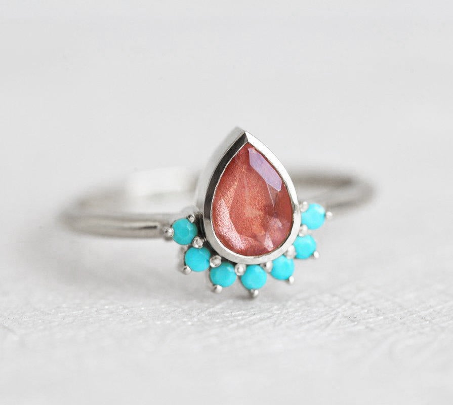 Bohemian Oregon Sunstone prsten sa tirkiznim akcentima-Capucinne
