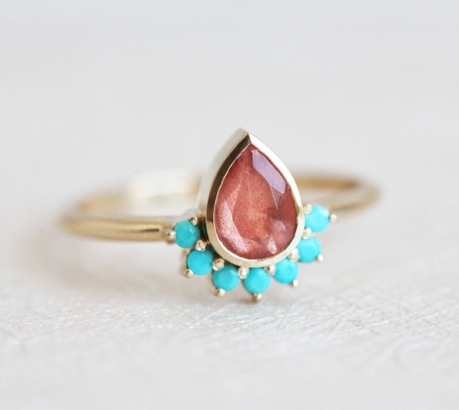 Bohemian Oregon Sunstone prsten sa tirkiznim akcentima-Capucinne