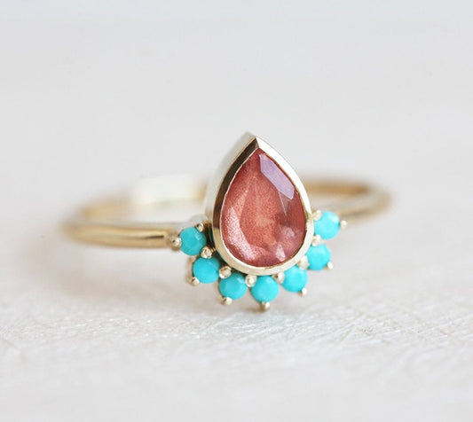 Bohemian Oregon Sunstone prsten sa tirkiznim akcentima-Capucinne