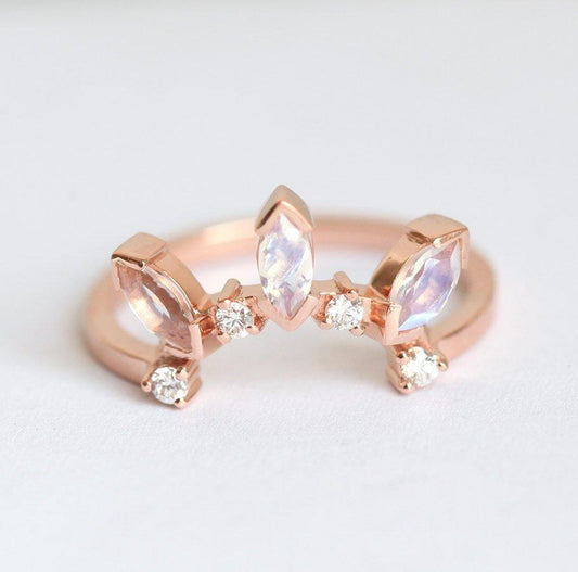 Markuise Moonstone Stacking Vedding Band sa okruglim belim dijamantima