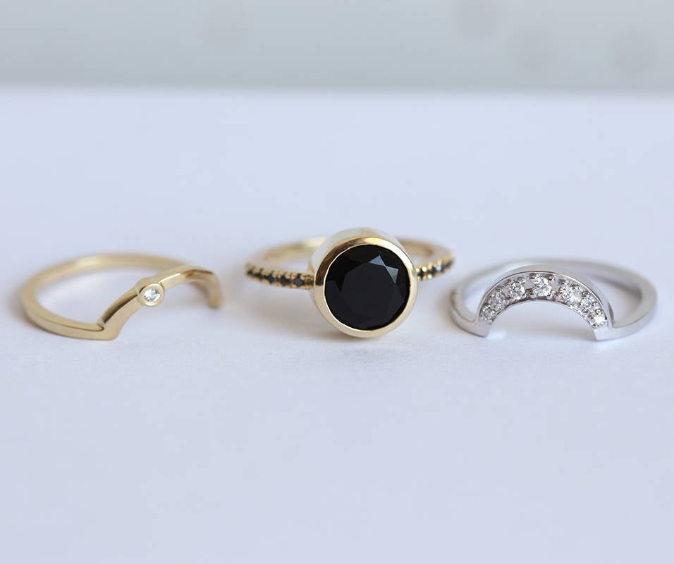 Okrugli Black Diamond Bridal Ring Set