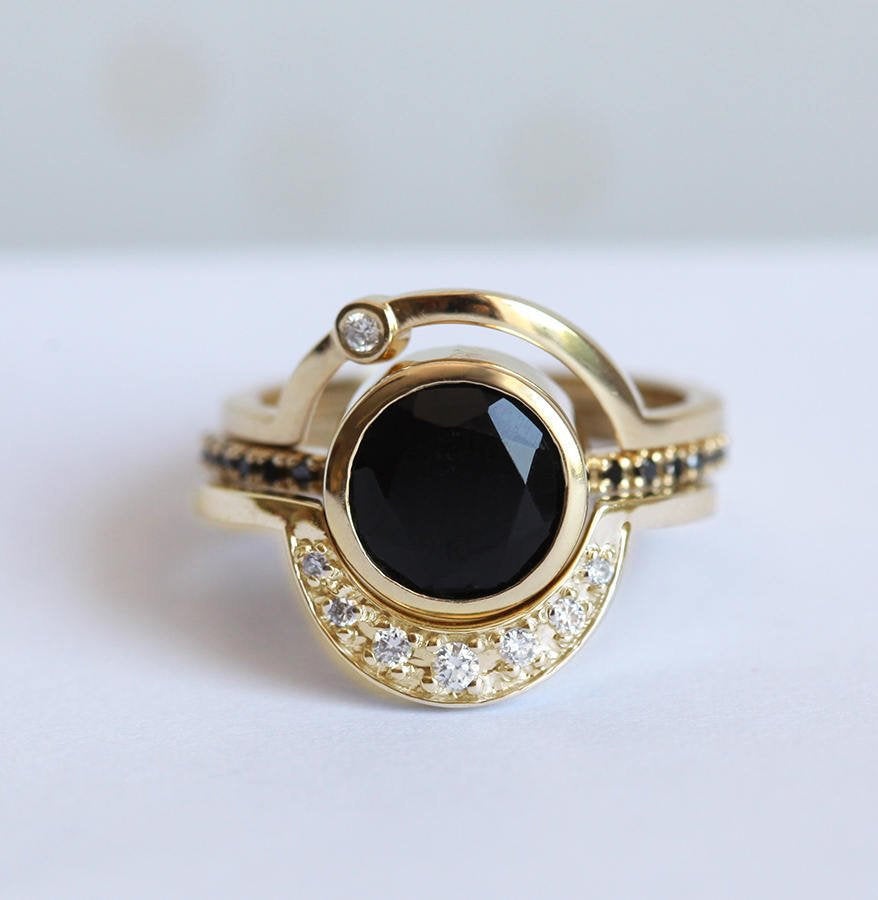 Okrugli Black Diamond Bridal Ring Set