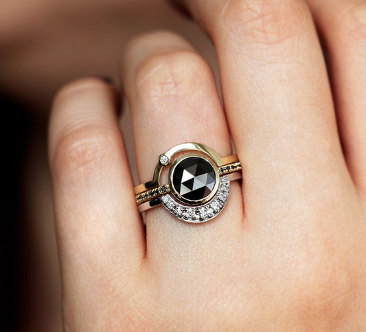 Okrugli Black Diamond Bridal Ring Set