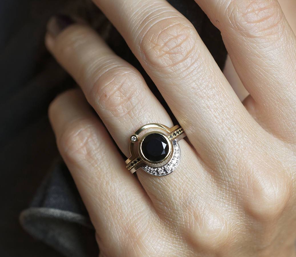 Okrugli Black Diamond Bridal Ring Set