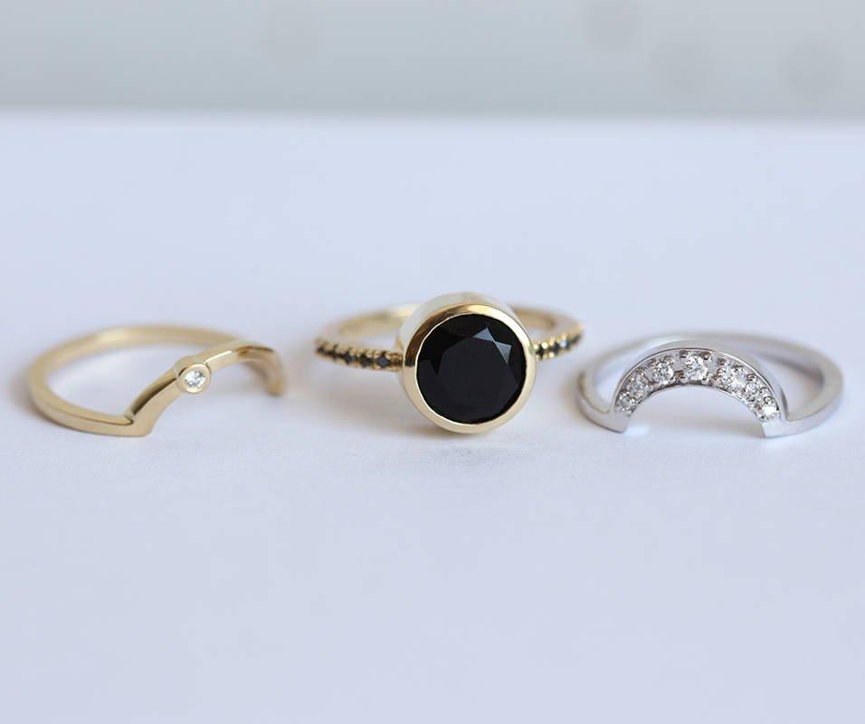 Okrugli Black Diamond Bridal Ring Set
