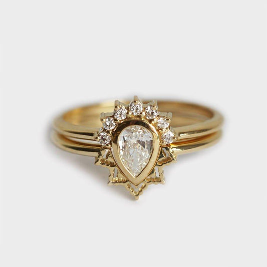 Pear Vhite Diamond Halo set vereničkog prstena
