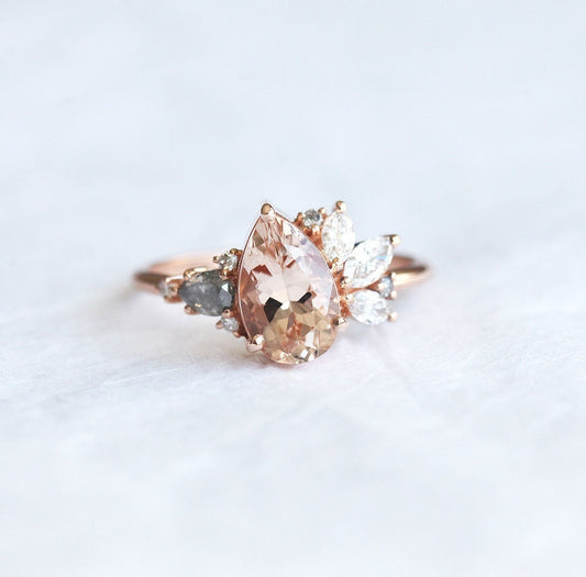 Morganit Diamond Cluster Ring