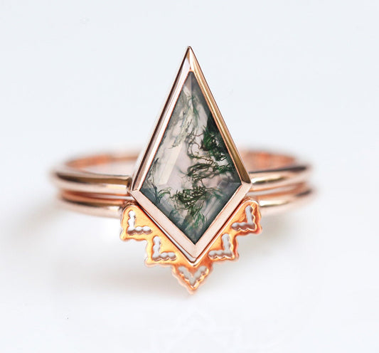 Set prstenova od kite Moss Agate
