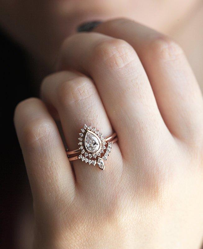 Set prstenova od moisanita i dijamanata, set prstena od 14K zlata-Capucinne