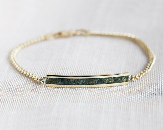 Muška narukvica od Moss Agate sa lančićem od žutog zlata