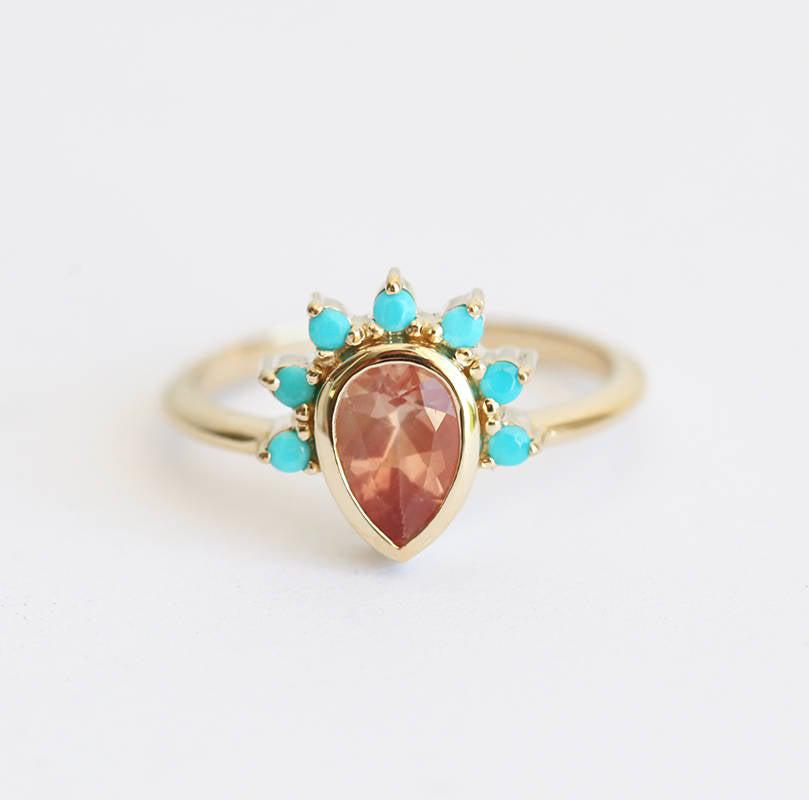 Oregon Sunstone prsten sa tirkiznom krunom-Capucinne