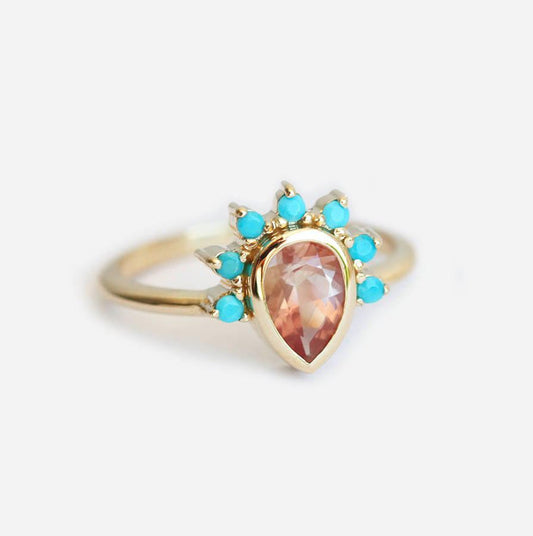 Oregon Sunstone prsten sa tirkiznom krunom-Capucinne