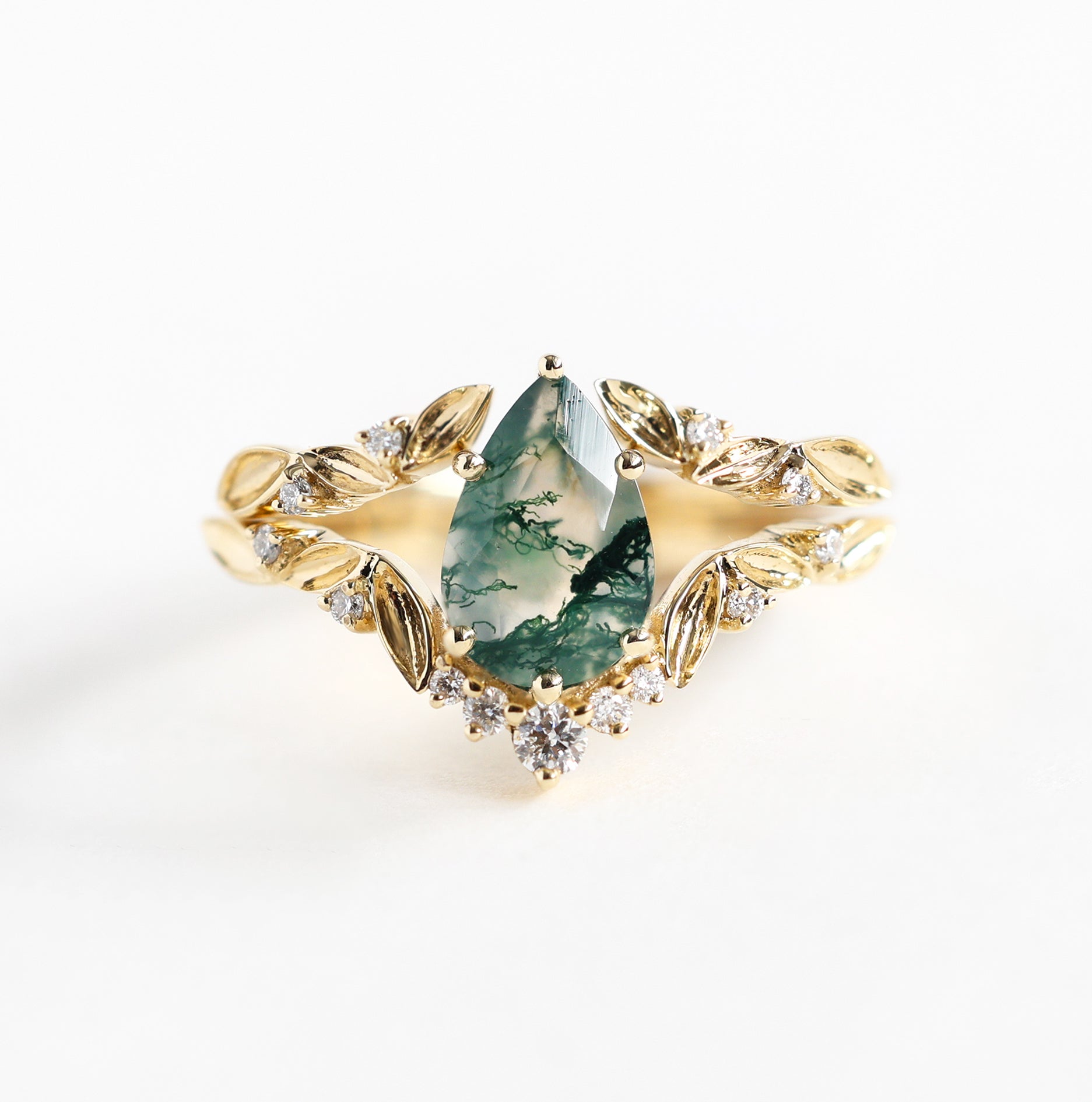 Komplet prstena Moss Agate kruške sa otvorenim trakom