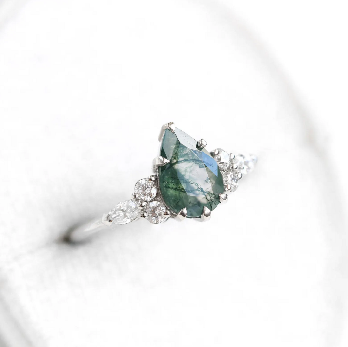 Pear moss agate dijamantski prsten 14k 18k platina