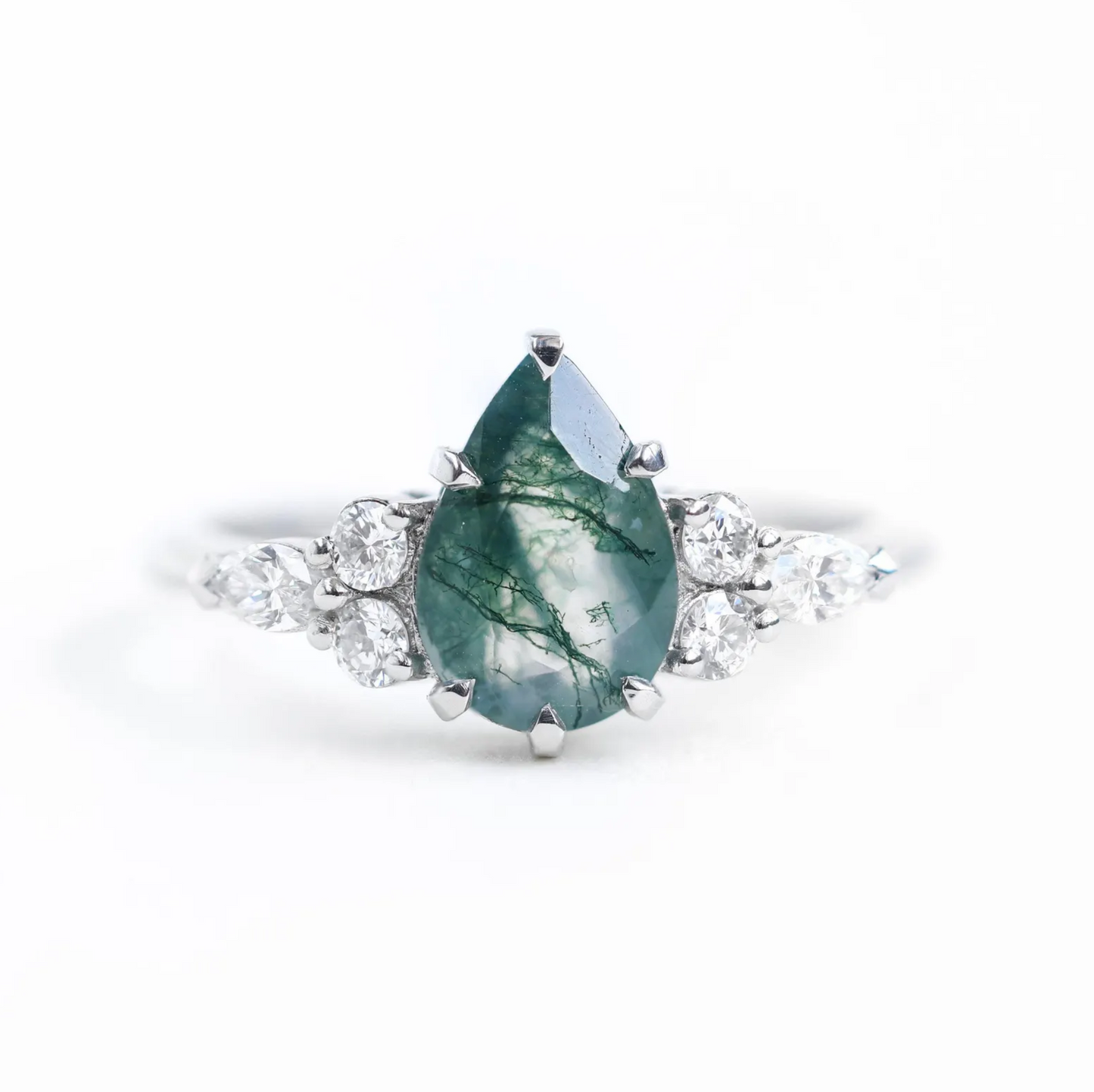 Pear moss agate dijamantski prsten 14k 18k platina