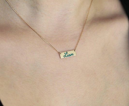 Ogrlica od zlatne poluge sa tirkiznim personalizovanim umetkom imena
