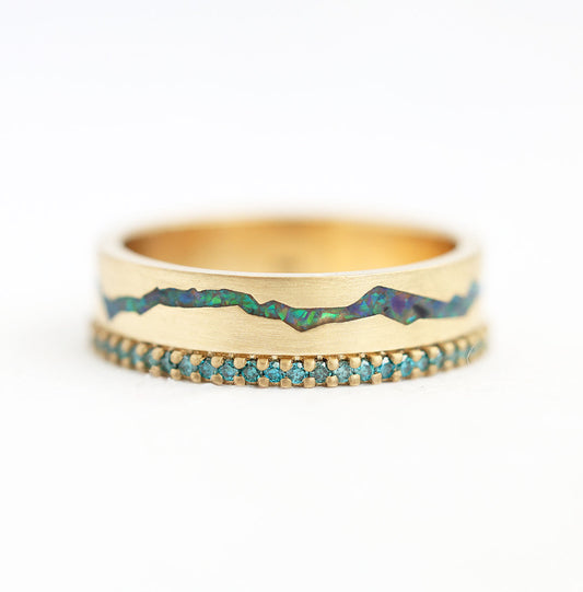 Peacock Black Inlai Opal Band sa Teal Bočnim dijamantima