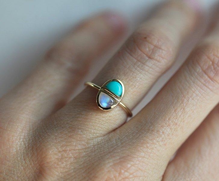 Half Moon Tirkizna i Half Moon Moonstone prsten