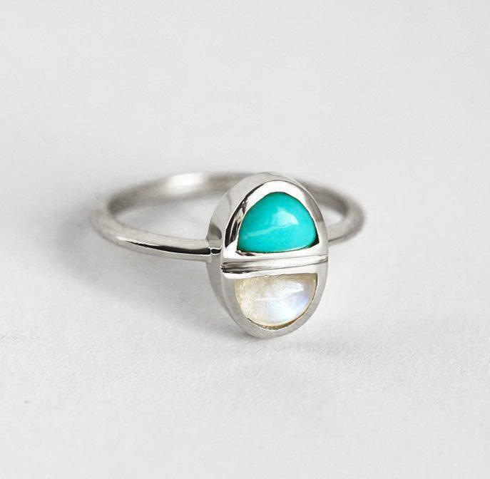 Half Moon Tirkizna i Half Moon Moonstone prsten