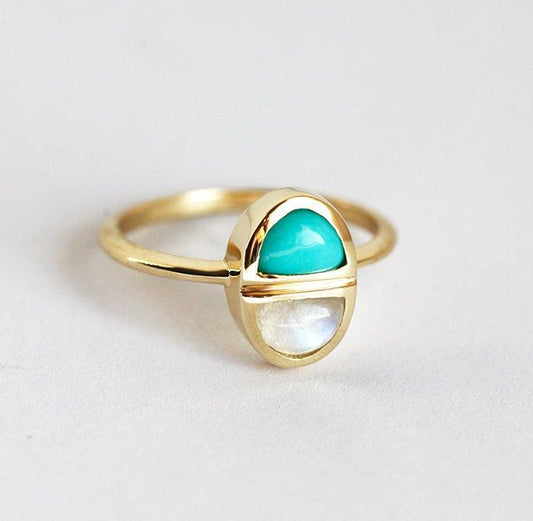 Half Moon Tirkizna i Half Moon Moonstone prsten