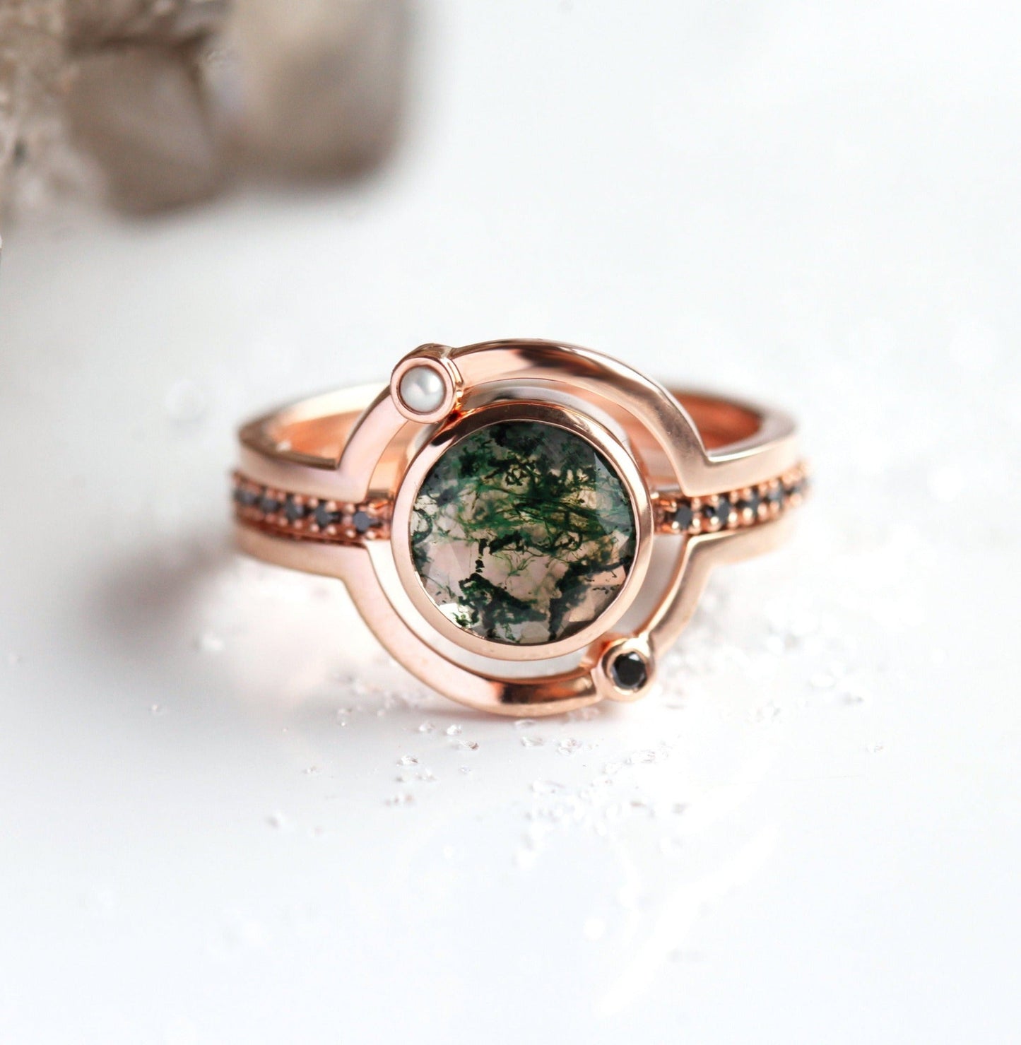 Saturn Moss ahat prsten set