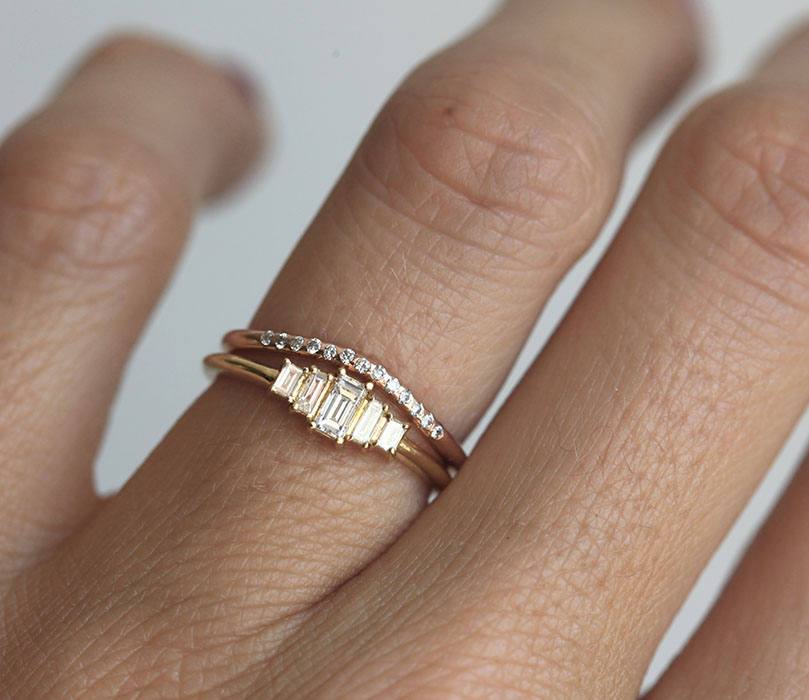 Art deco prsten sa belim dijamantom baguette cut-a
