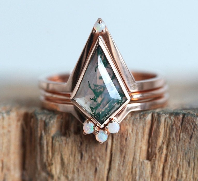 Set prstenova od kite Moss Agate