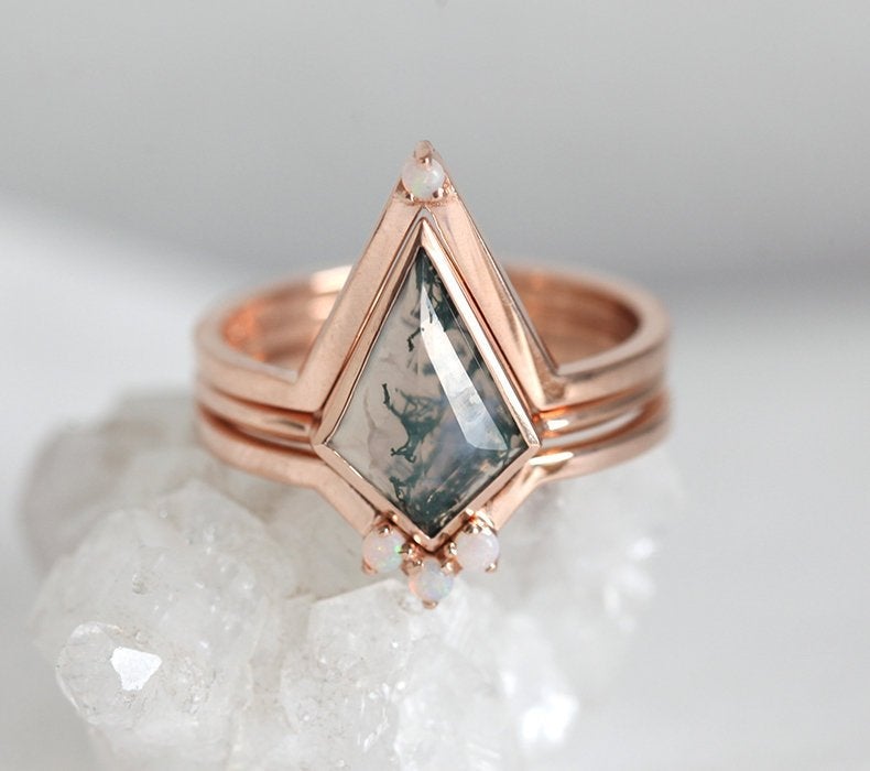 Set prstenova od kite Moss Agate